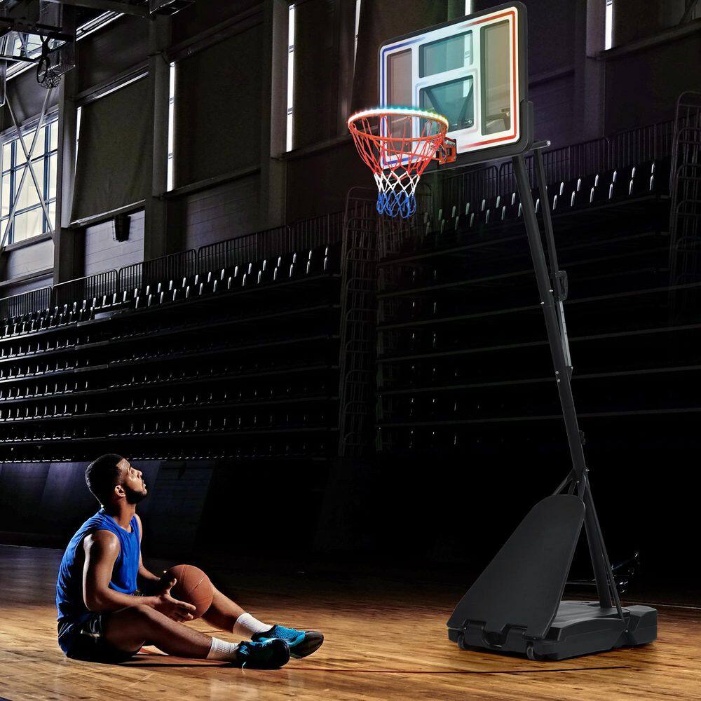 TIRAMISUBEST Portable Basketball Hoop Basketball System with 8 ft. x 10 ft. Height Adjustment and LED Light W540XY57637