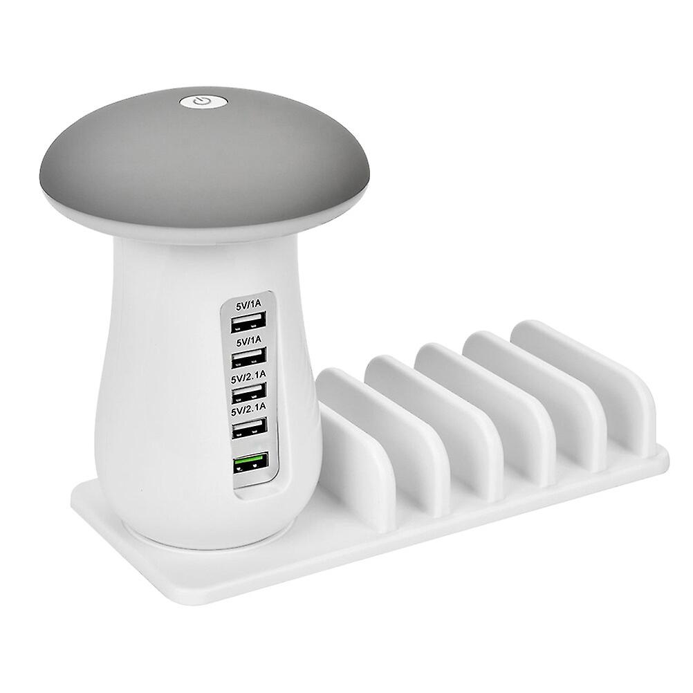 1pc Mushroom Lamp With Five Port Usb Charger Base Bracket (white， With Au Plug)