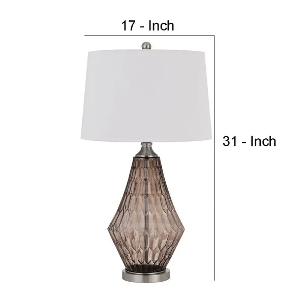 31 Inch Glass Table Lamp with Dimmer， Geometric Base， Brown