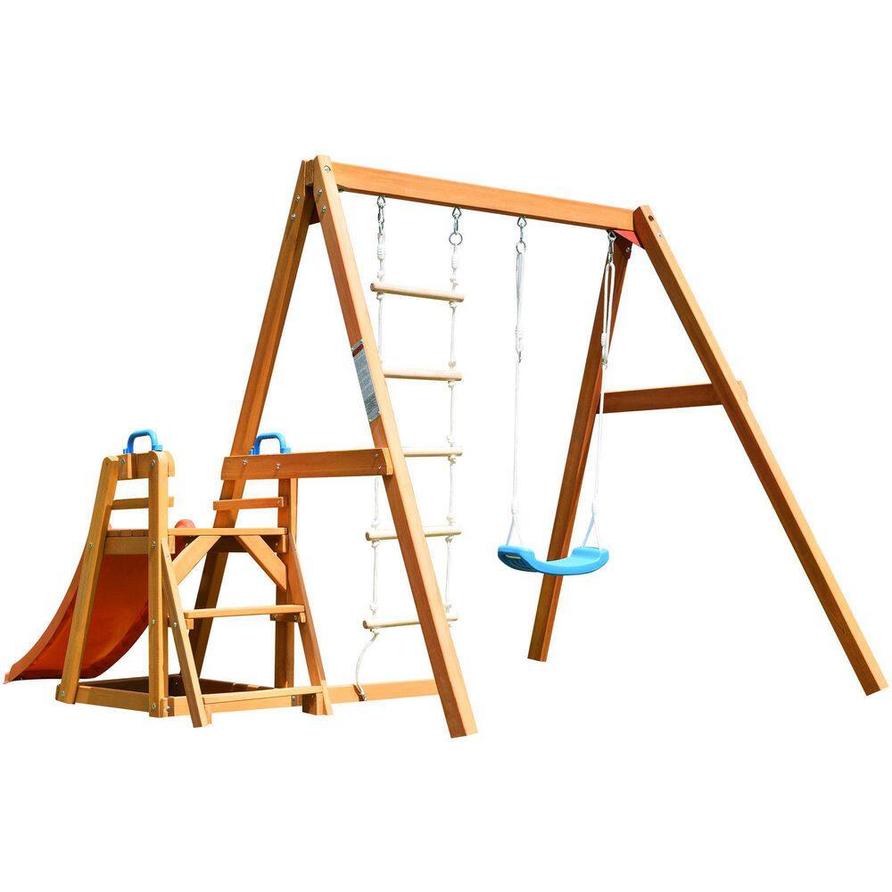 Outdoor Wooden Swing Set with Slide LMM00062Q