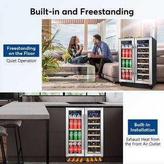 Tylza 24 in. 20-Bottle Wine and 60-Can Beverage Cooler Built-InFreestanding Dual Zone with Childproof Lock and 2-Keys TYBC120-3