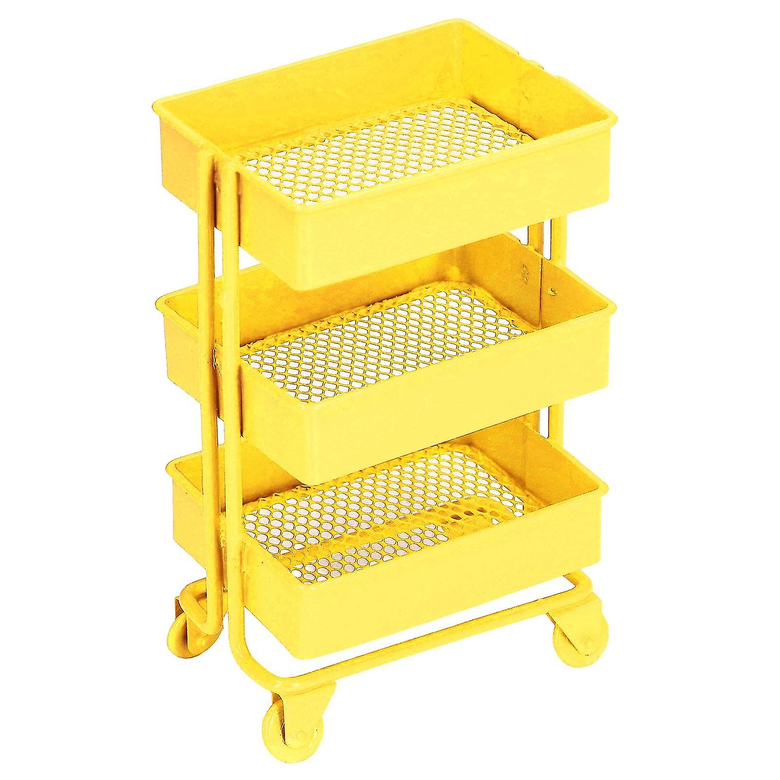 Dollhouse 3 Tier Storage Rack Simulation Movable 1:12 Dollhouse Trolley Rack with WheelsYellow