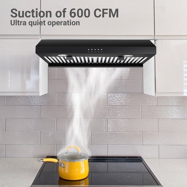 30 in. 600 CFM Ductless Under Cabinet Range Hood in Black with 2 LED Lights