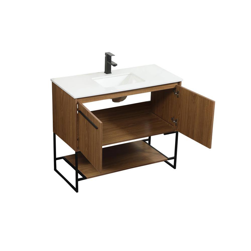 Simply Living 40 in. Single Bathroom Vanity in Walnut Brown with Quartz Vanity Top in Ivory White SL127620WB