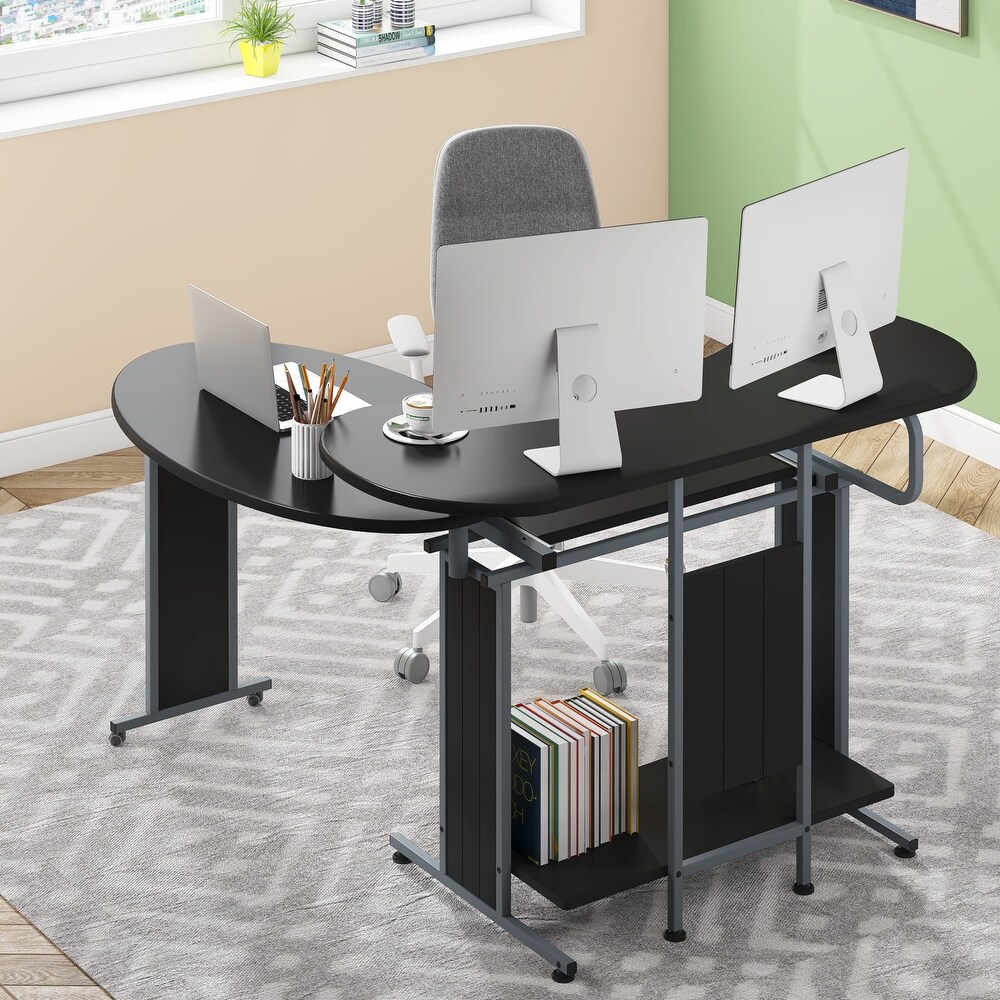 L Shaped Computer Desk  Rotating Corner Desk   Modern Office Study Workstation