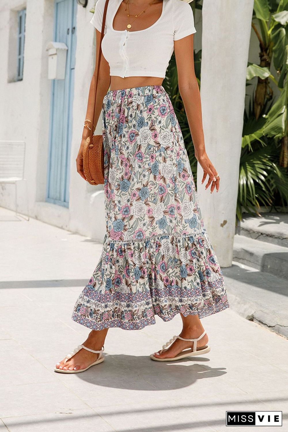 High Waist Bohemia Floral Prnit Skirt Dress