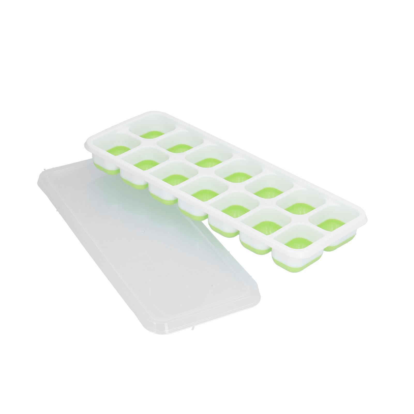 4 Pcs Silicone Ice Cube Trays， 14 Grids Easy To Demould Square Ice Cubes Maker Durable Reusable Ice Mold Cake Mold With Lid For Whiskey， Wine[green]