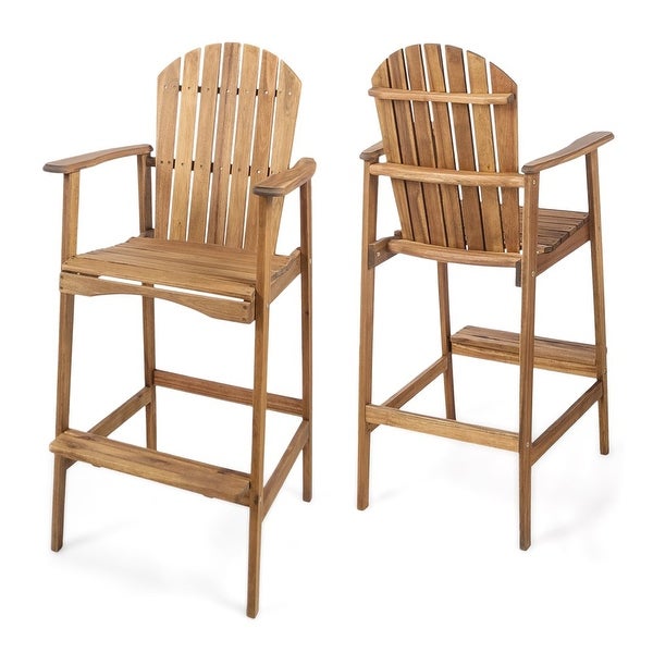 Carla Outdoor Acacia Wood Adirondack Barstools， Set of 2， Dark Grey