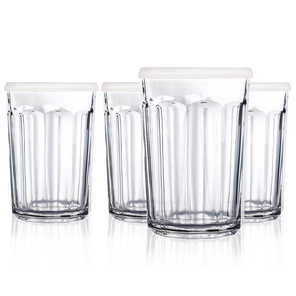 Luminarc Working 21 oz. Glass Storage Jar and Cooler with White Lid (Set of 4) N7594