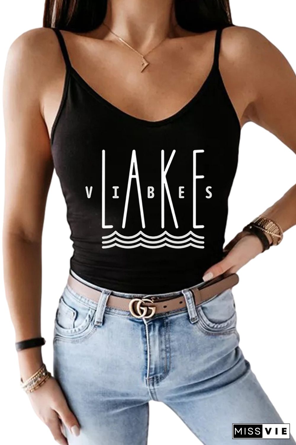 Lake Vibes,Better at the lake Printed Slip Tank Top Wholesale