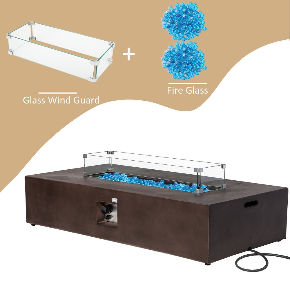 Outdoor Firepit Propane Table with Wind Guard   Fire Glass