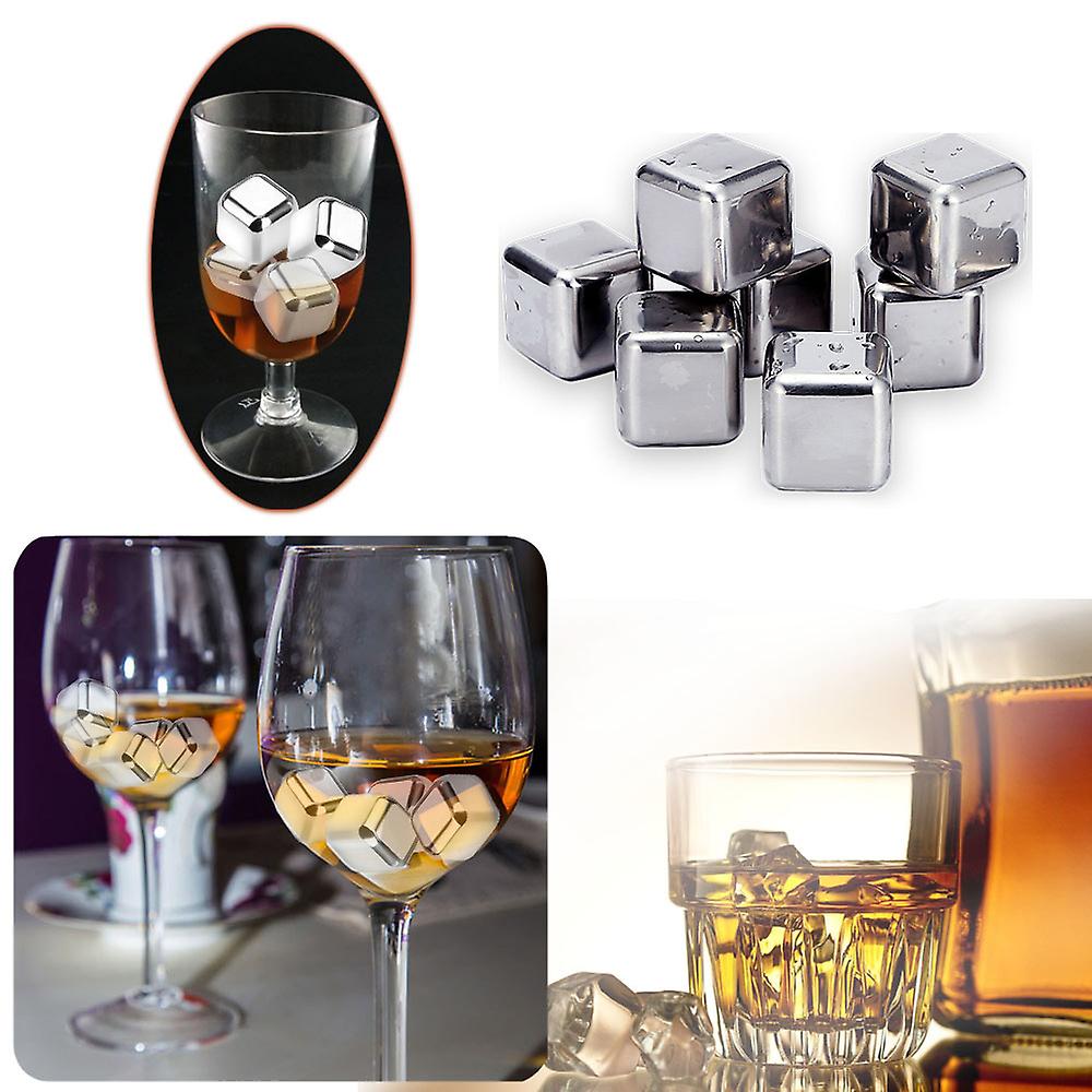 Silver Whiskey Stones Stainless Steel Chilling Stones Whiskey Ice Stones Chilling Rocks Drinks Cooler Cubes Reusable Ice Cubes For Whiskey Wine Beer J