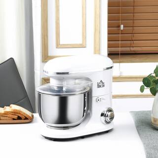 HOMCOM 6 Qt. 6-Speed White Stainless Steel Stand Mixer with Dough Hook and Splash Guard 800-112V80WT