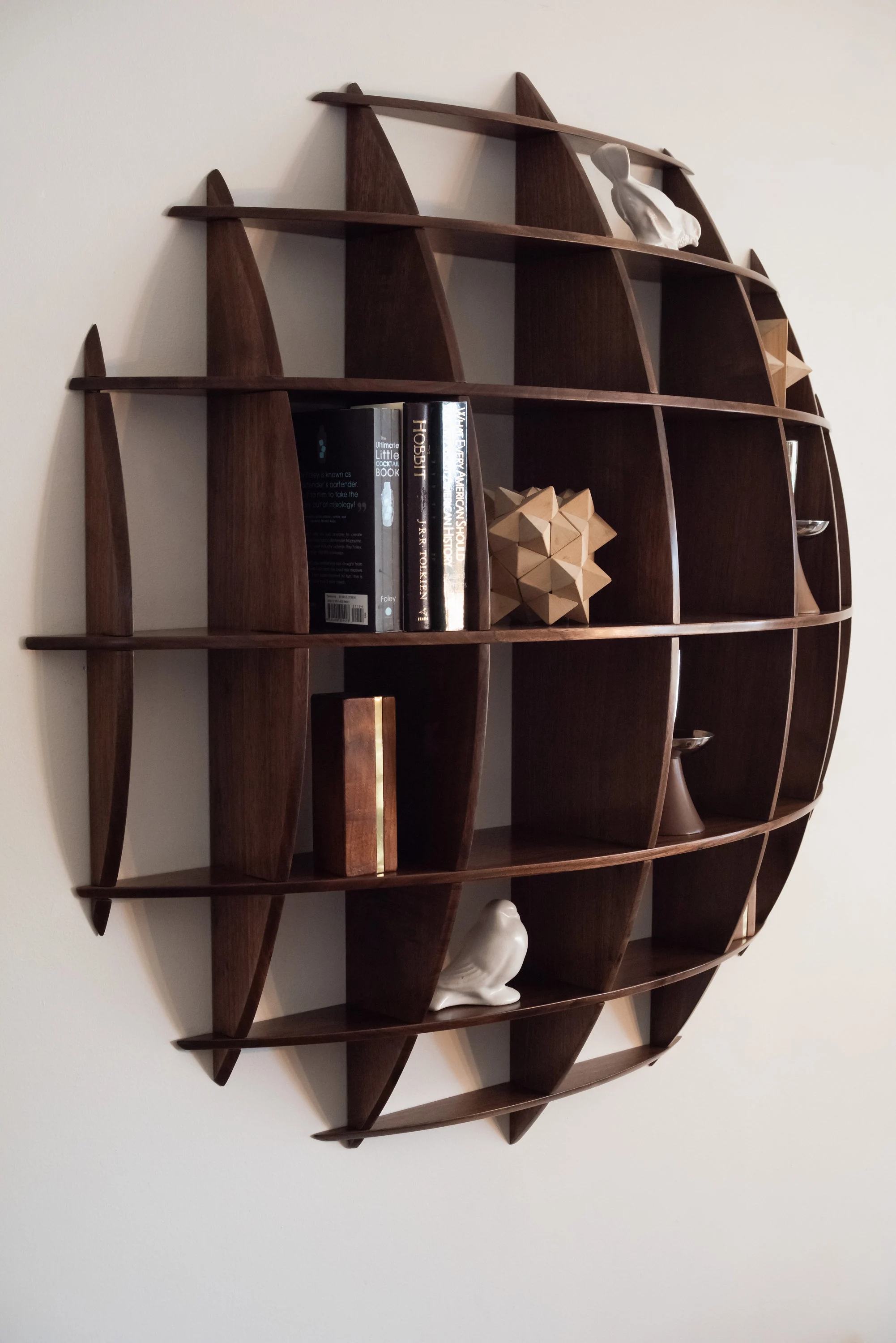 Wooden Wall Shelf, Sphere Bookcase, Round Hanging Wall Geometric Shelf, Office shelf