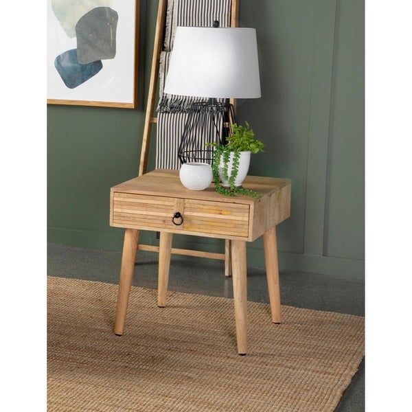 1 Drawer Wood End Table with Tapered Legs in Natural Finish