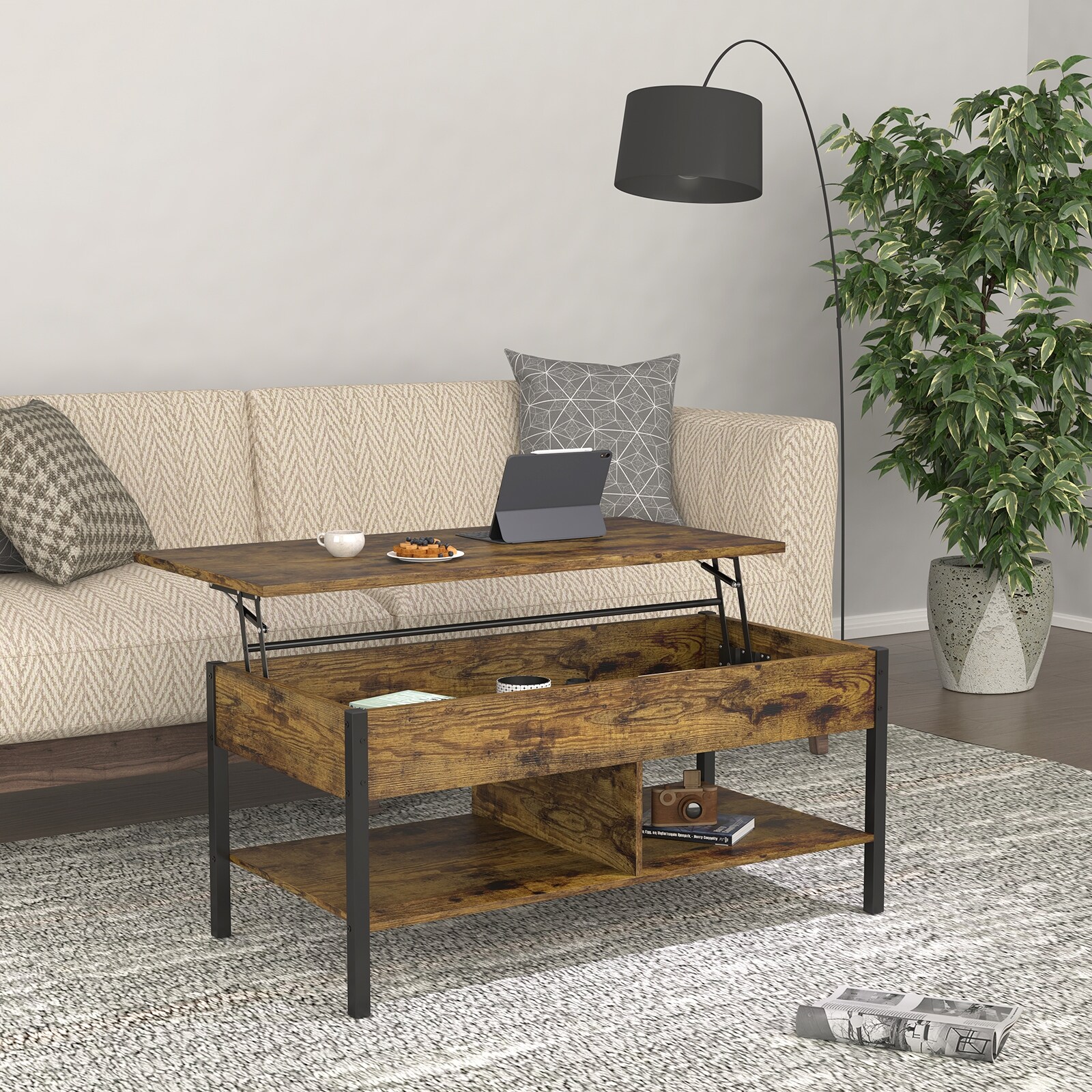 Living Room Lift Top Coffee Table with Hidden Storage - 2 Colors