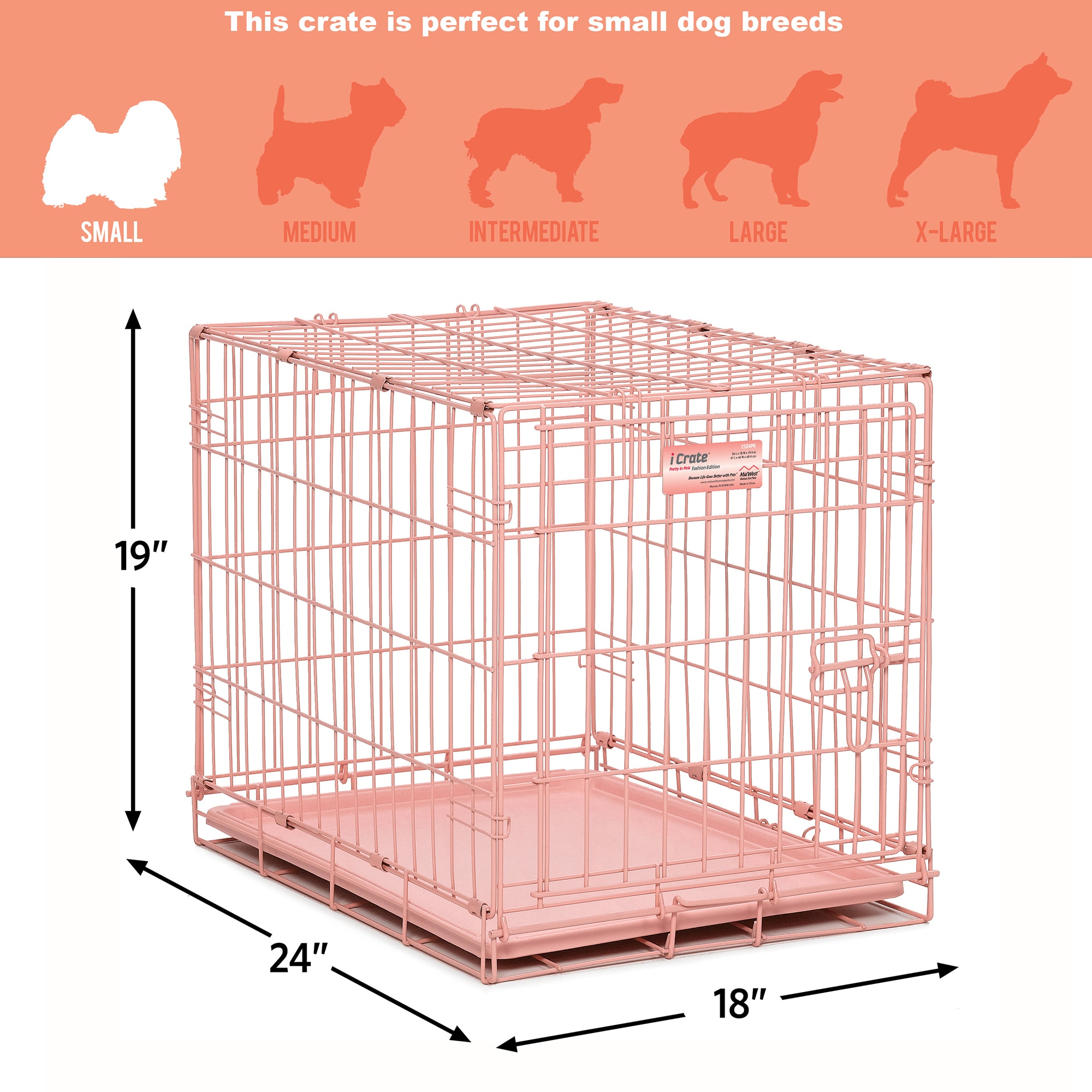 Midwest Pink iCrate Single Door for Dogs， 24.77