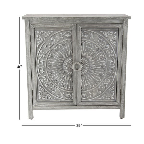 Wood Intricately Carved Floral Cabinet