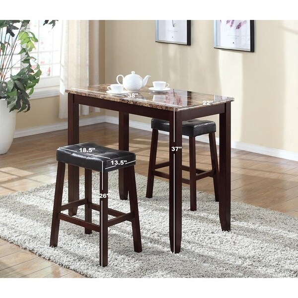 3-Piece Counter Height Glossy Print Marble Breakfast Table with Stools