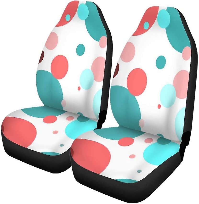 Set Of 2 Car Seat Covers Pink Green Polka Dot Universal Auto Front Seats Protector Fits For Car，suv Sedan，truck