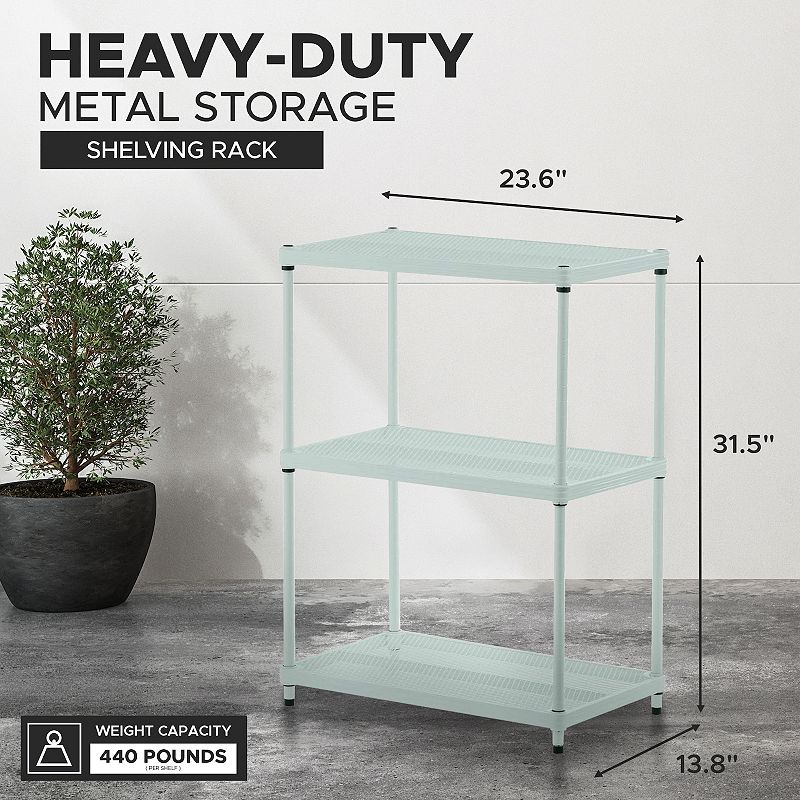 Design Ideas Meshworks 3 Tier Full-size Metal Storage Shelving Unit Rack， Green