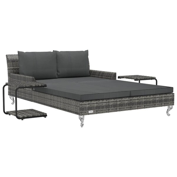 2-Person Patio Sun Bed with Cushions Poly Rattan Gray