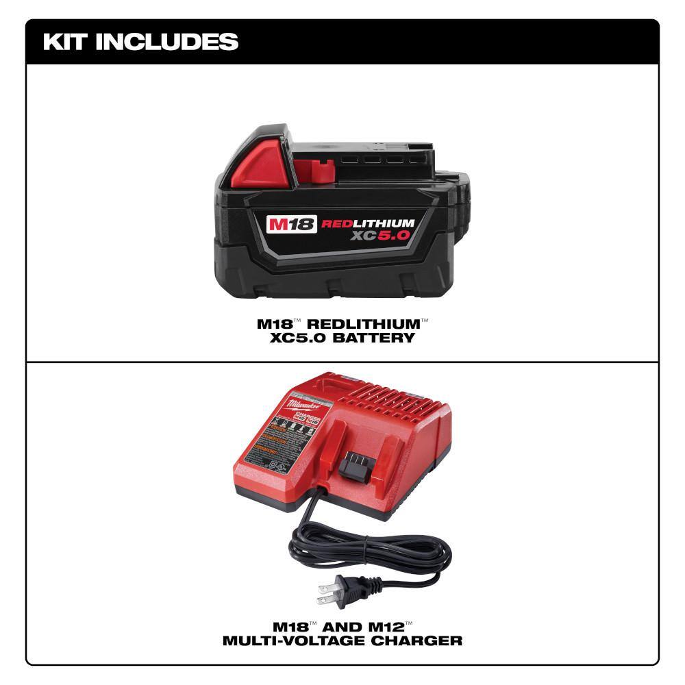 MW M18 18-V Lithium-Ion XC Starter Kit with One 5.0Ah Battery Charger and 14 in. Hex Impact Driver 48-59-1850-2953-20