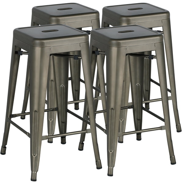 Alden Design Industrial Metal 30 Stackable Backless Bar Height Stools， Set of 4， Gunmetal Gray