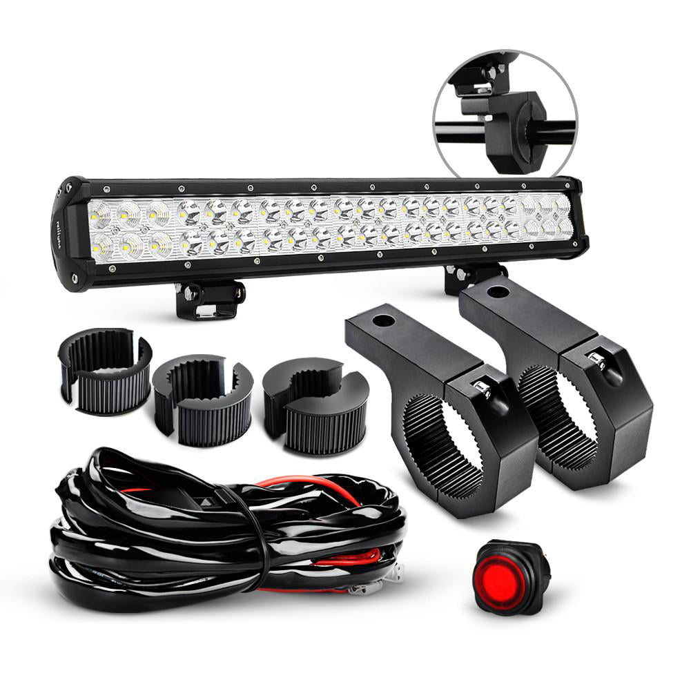 Nilight 20 Inch 126W Spot Flood Combo LED Light Bars Off-Road Light Mounting Bracket Horizontal Bar Tube Clamp with Wiring Harness Kit， 2 Years Warranty