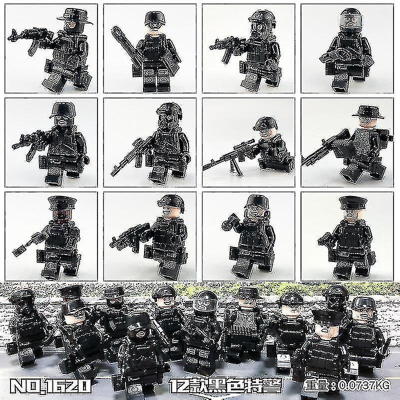 8pcs Black Swat Minifigure Building Block Accessories Military Toy