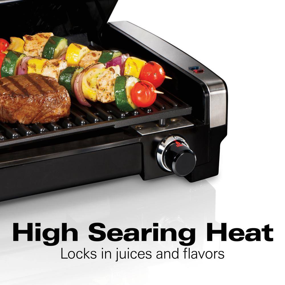 Hamilton Beach Searing Grill 118 in. Stainless Steel Indoor Grill with Non-Stick Plates 25360