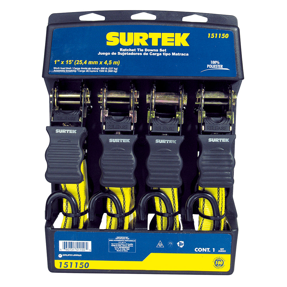 Surtek Tie Downs And Tensors Ratcheting Set with 4 Pieces 4.5m , 151150