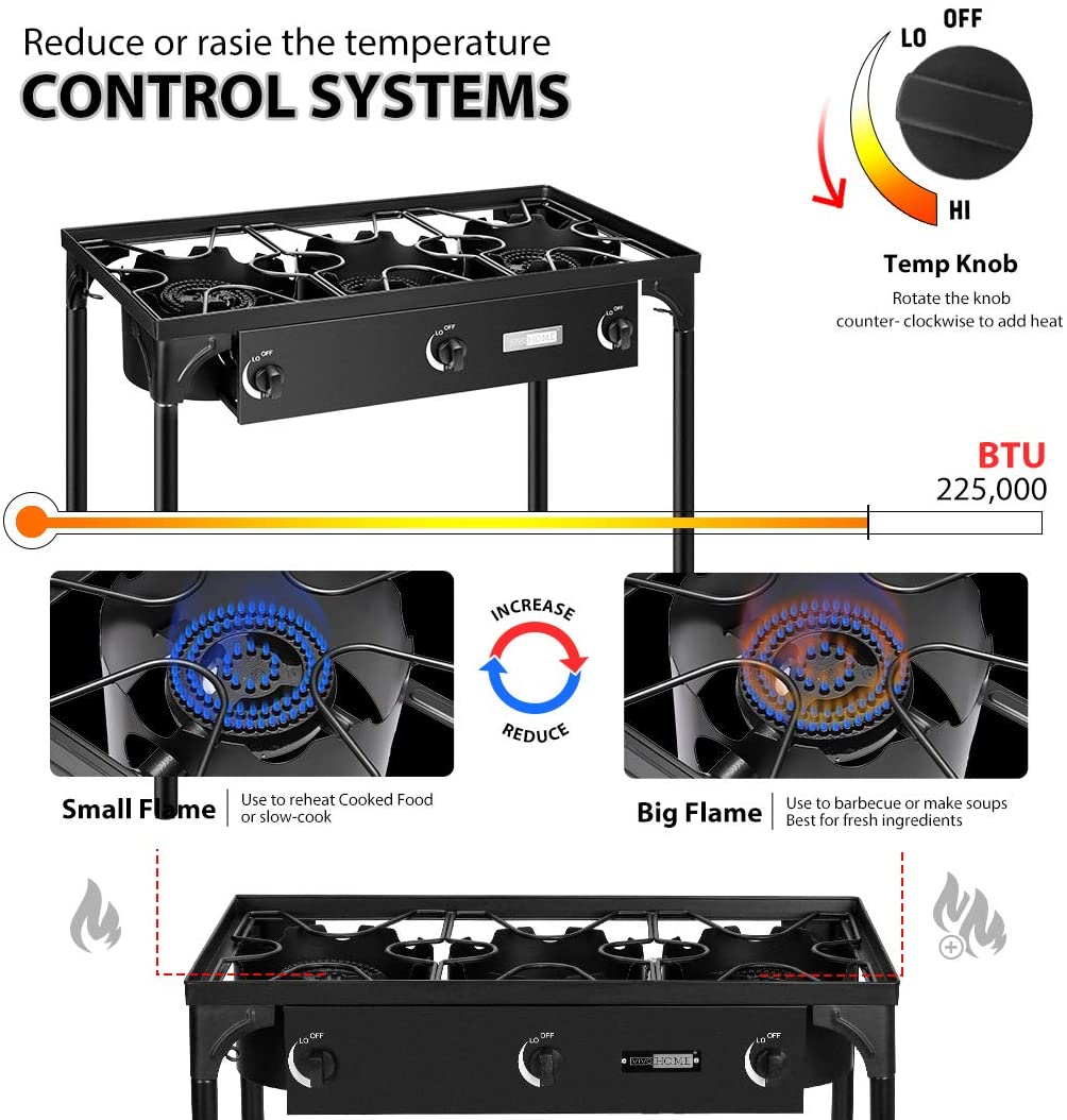 VIVOHOME Outdoor Burner Stove on Stand, Heavy Duty Propane Cooker with Detachable Legs for Camping Cookout