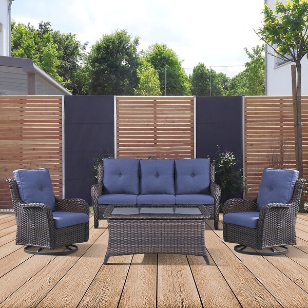 4Piece Patio Sofa with Swivel Glider Chair Set