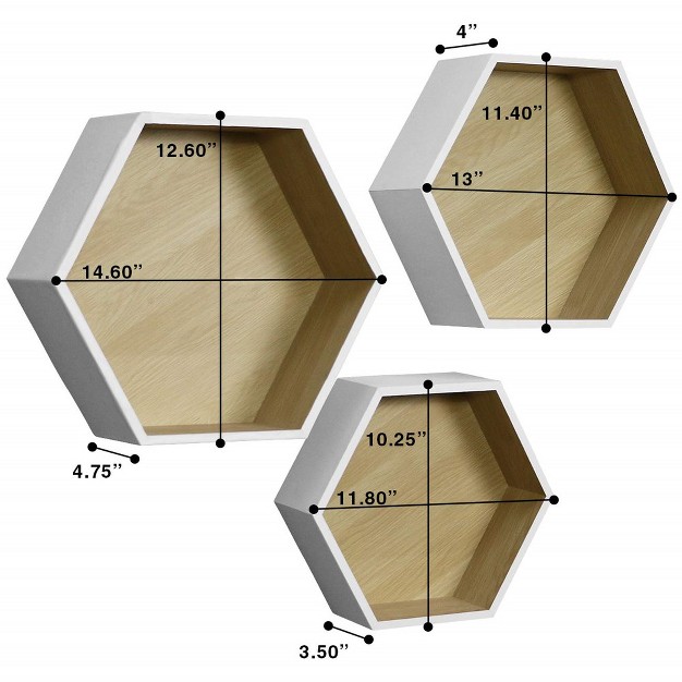 Set Of 3 Sorbus Floating Shelf Hexagon Set Honeycomb Decorative Hanging Display For Collectibles Photos Frames Plants And More white