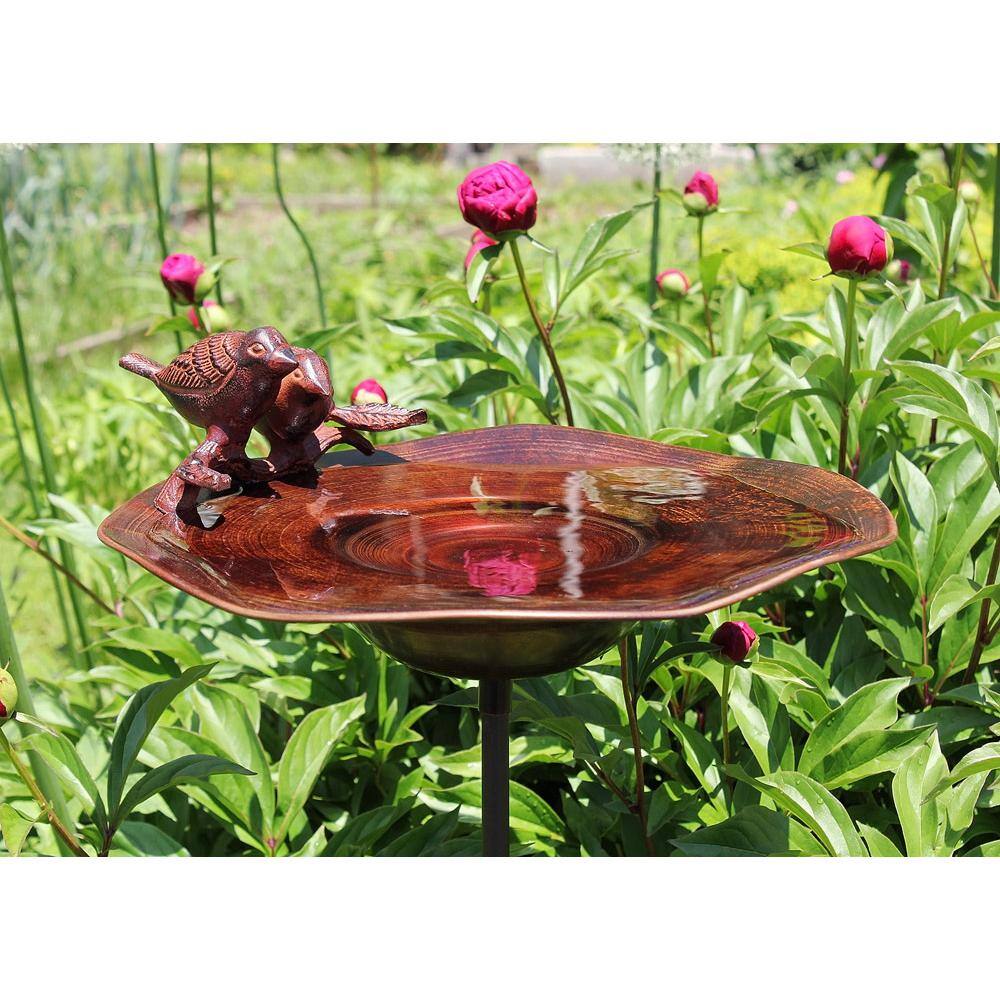 ACHLA DESIGNS 13 in. Dia Antique Patina Antiqued Birdbath with Birds and Stake BB-02AB-S