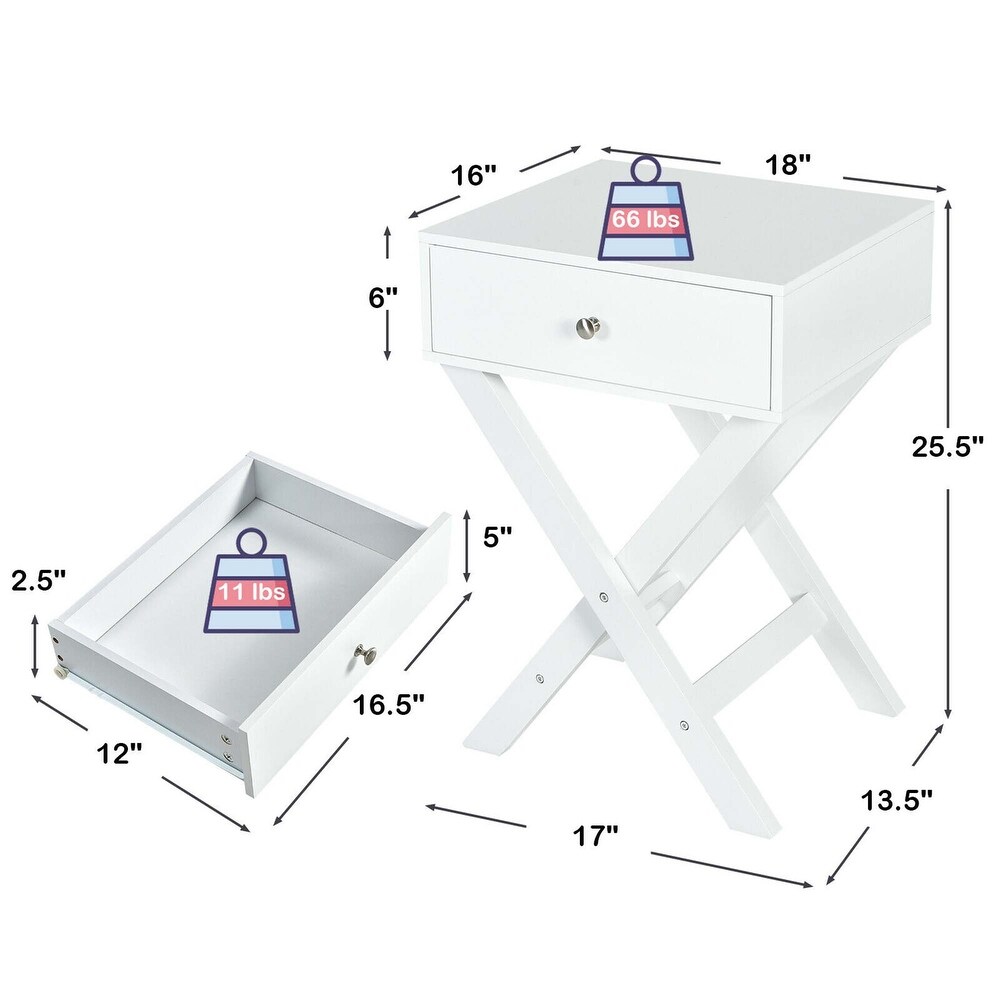 Gymax Set of 2 X Shaped Nightstand Side End Table Bedside Table w/