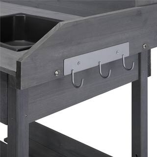 Yaheetech Outdoor Solid Wood Potting Bench with Drawer Adjustable Shelf Rack and Removable Sink DY64l90001