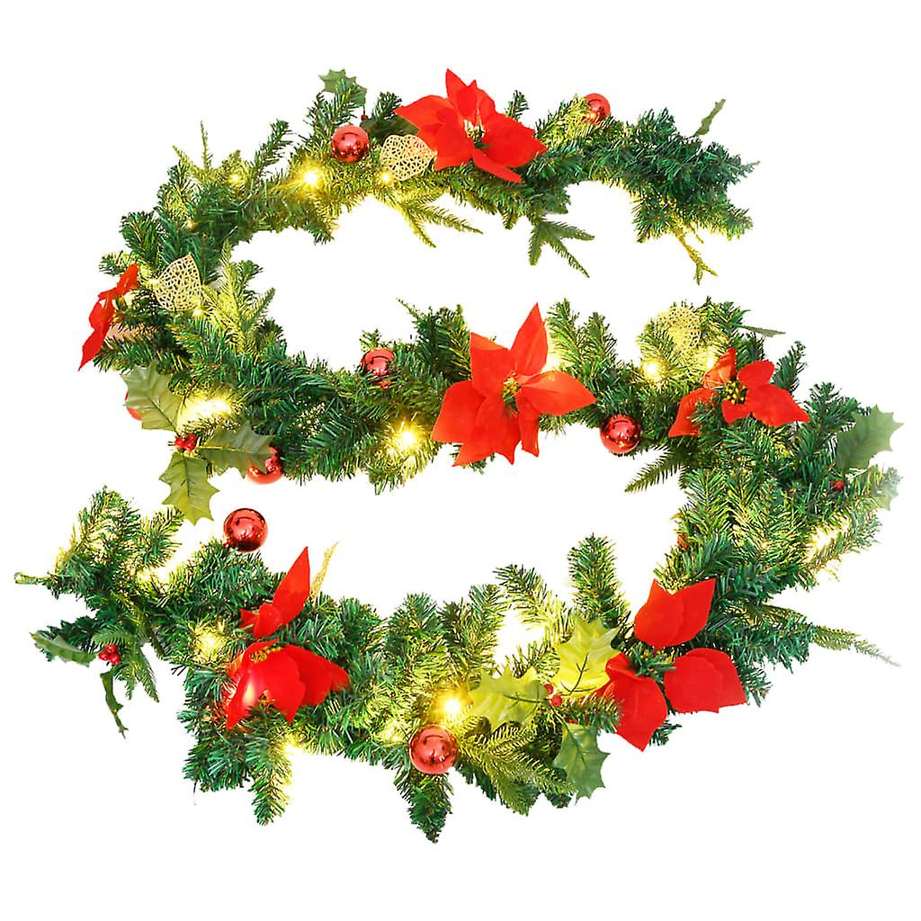 Vidaxl Christmas Garland With Led Lights Green 8.9' Pvc