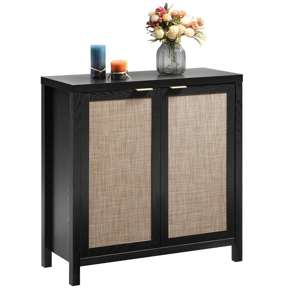 SICOTAS Rattan Sideboard Buffet Accent Storage Cabinet with 2 Doors   N/A