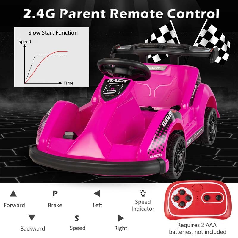 Kids Ride On Go Kart 6V Battery Powered 4 Wheel Racer RC Toy Car with Bumper & Music