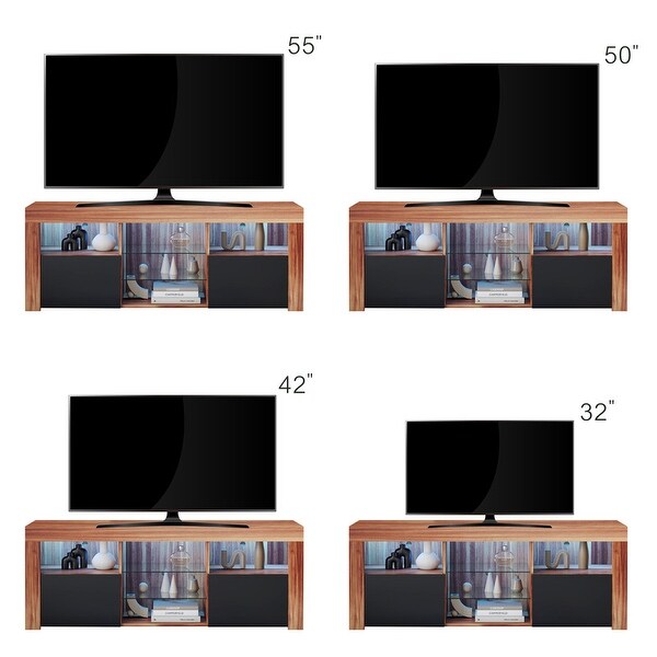 57 inch LED Media TV Stand with 2-Tier Glass Shelfand 2 Open Compartment