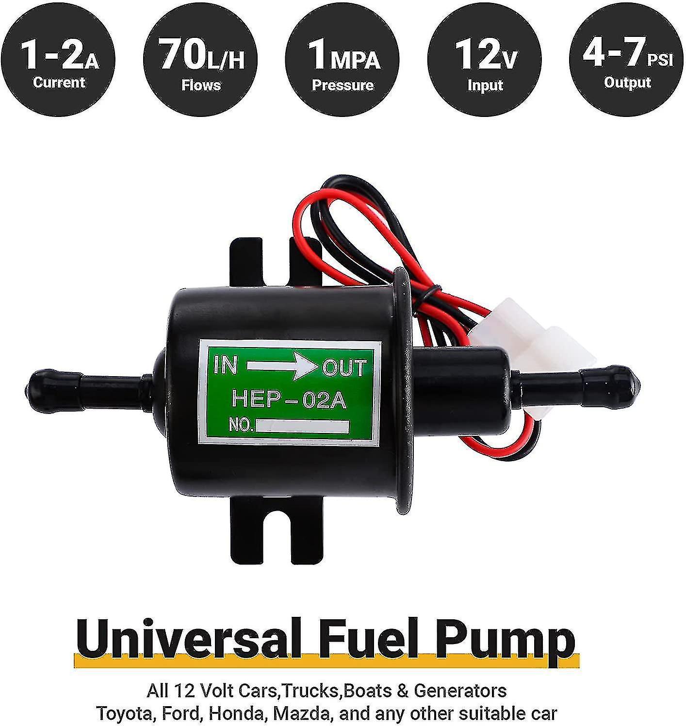 Universal 12v Electric Petrol Pump - 4-7psi Current 1.0-2.0a Inlet And Outlet Diameter 8mm (5/16