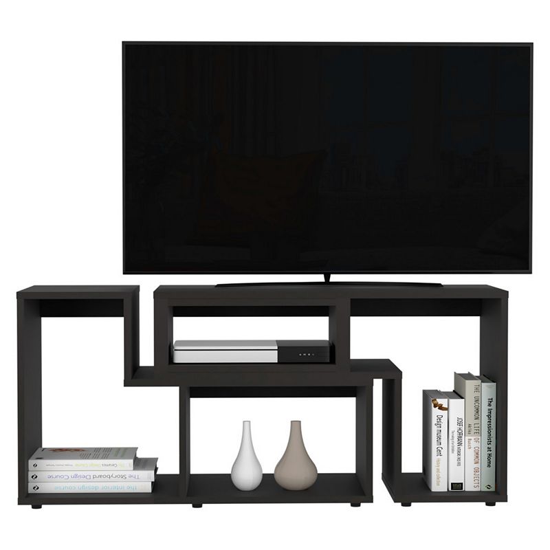 DEPOT E-SHOP Rose Extendable TV Stand， Multiple Shelves， Black， Black