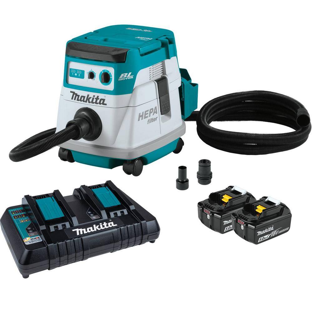 Makita 18V X2 LXT Lithium-Ion (36V) Brushless Cordless 2.1 Gallon Dry Dust Extractor kit 5.0Ah XCV21PTX