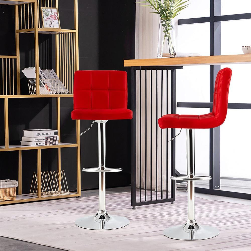 Costway (38 in-46 in) H. Adjustable Low Back Swivel Bar Stool Counter Height Bar Chair PU Leather in Red HW66492RE-1