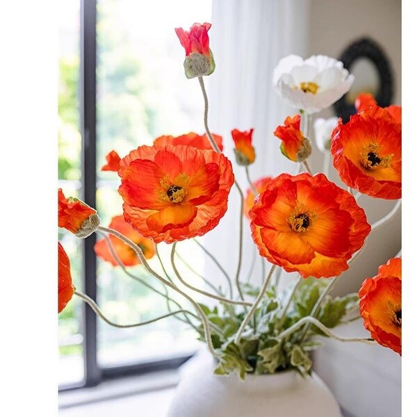 RusticReach Large Silk Poppy Flower Stem 41 Tall