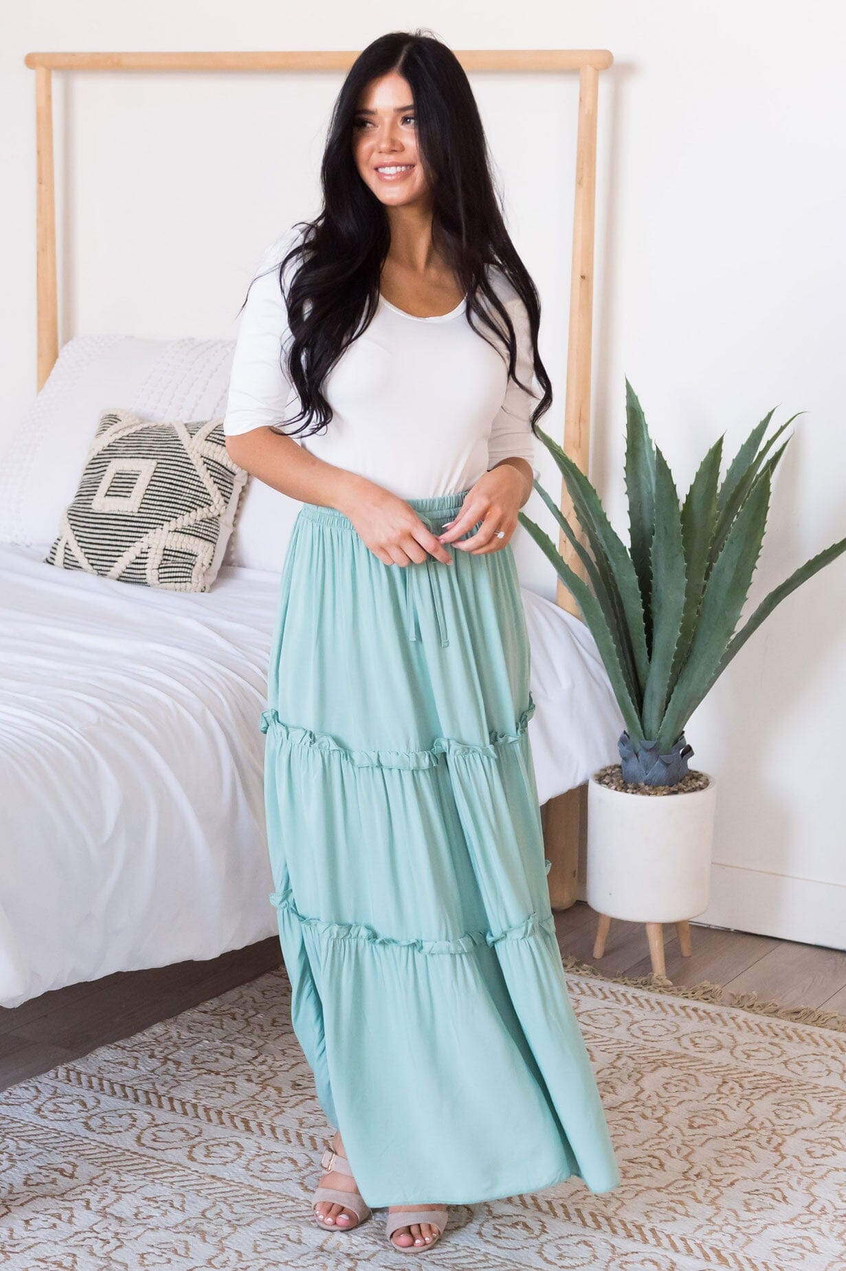 Farmers Market Modest Tiered Maxi Skirt