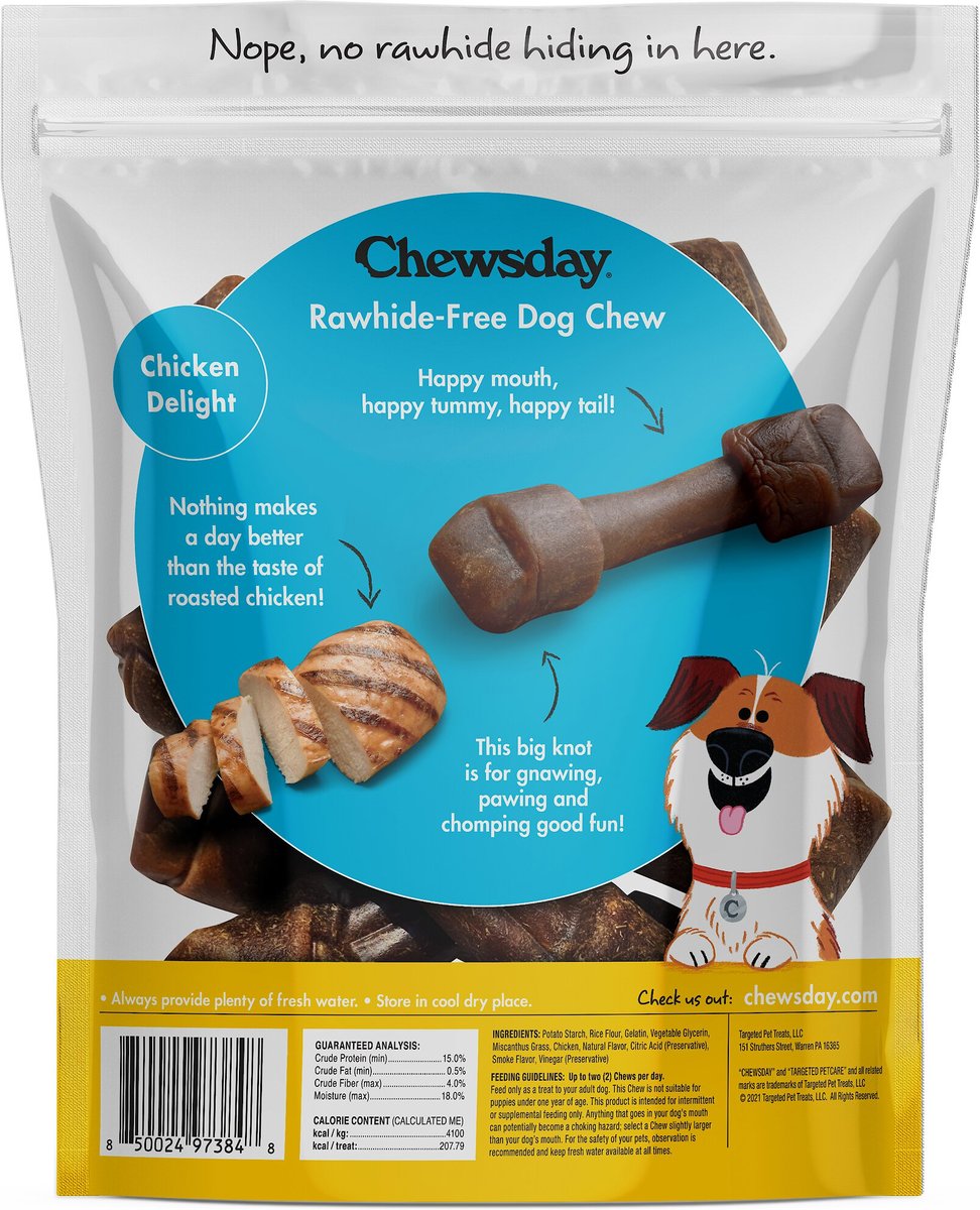 Chewsday Chicken Delight Chew Bones Rawhide-Free Dog Hard Chews， 7 count， Small