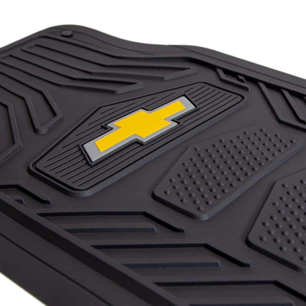 Plasticolor Chevrolet Weatherpro 27 in. x 17.5 in. Ultra-Durable Rubber Utility Black/Yellow Floor Mat (4-Piece Set) 001664R03